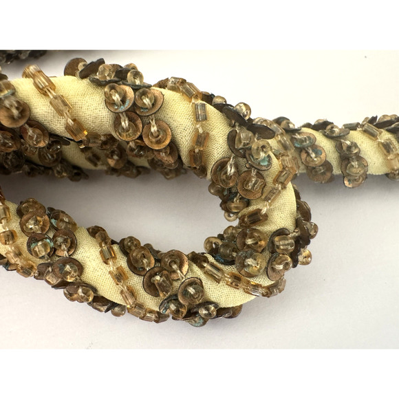 Vintage Rena Lange Coat Pant Set 6 Soft Yellow-Green Jacquard Silk Beaded Belt - Picture 5 of 12